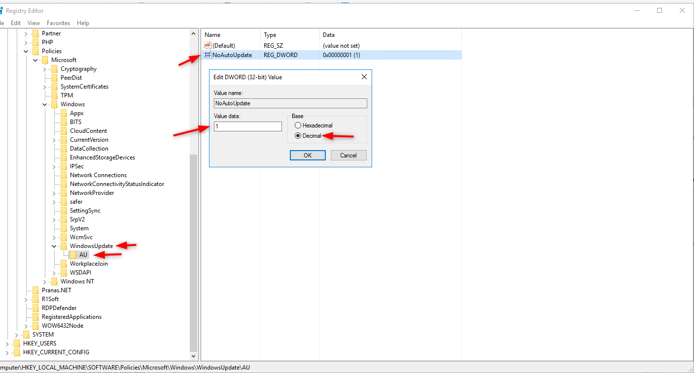 hkey_local_machine software policies microsoft windows windowsupdate au